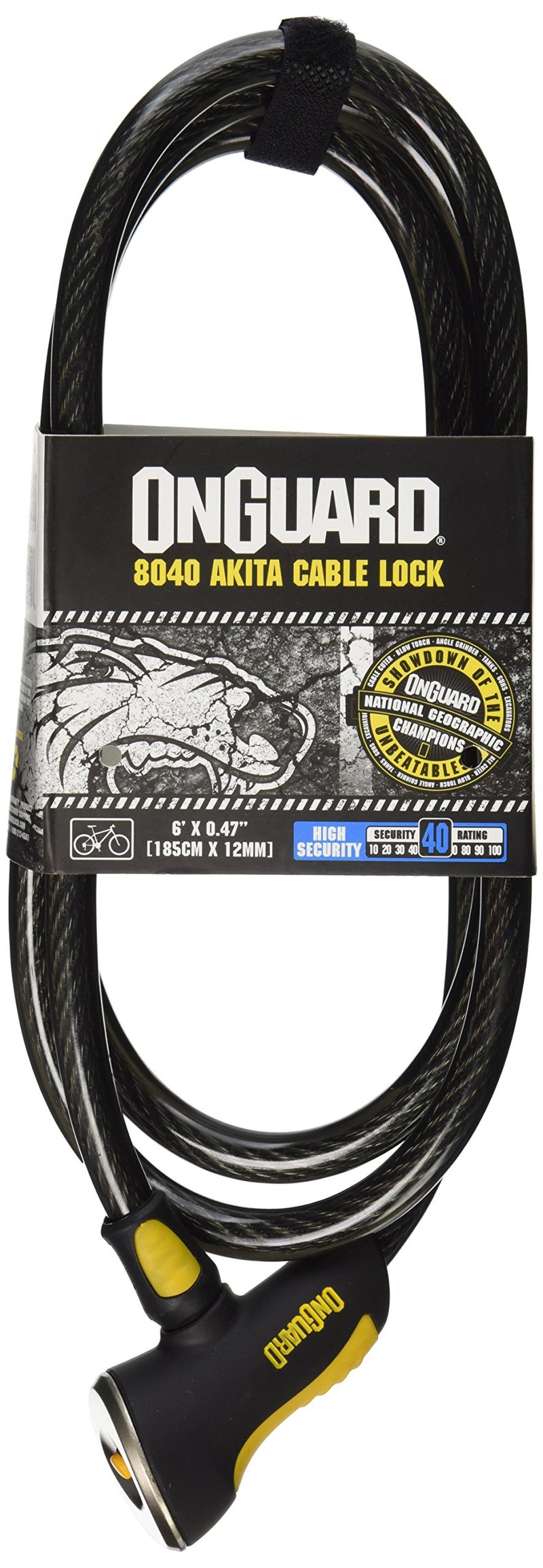 Onguard 8040 Akita 12mm x 6' Cable Lock, Black - Image 1